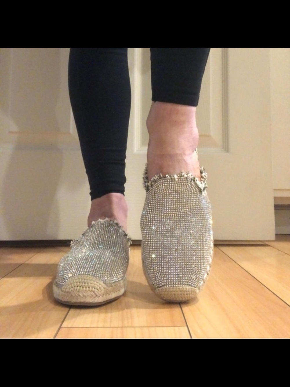 Rhinestone Embellished Espadrille Slip-Ons in Silver